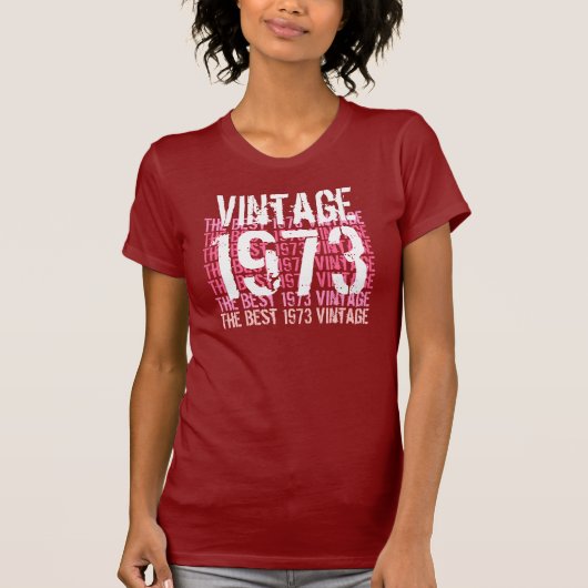 1973年ヴィンテージ-赤いピンクの白い誕生日G201の Tシャツ (正面)