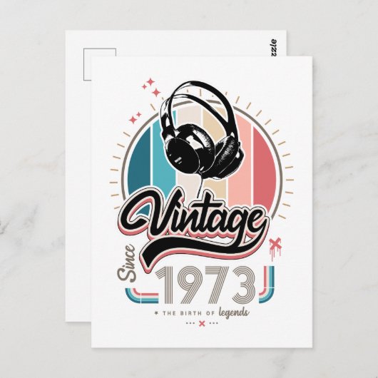 1973年以来のヴィンテージ ヘッドホン ポストカード (正面/裏面)