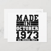 1973年生まれの誕生日おめでとう10月 ヴィンテージ風メッセージ ポストカード (正面/裏面)