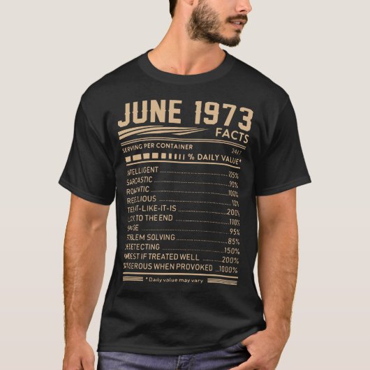 1973年6月ファクト誕生日t-shirtsjune 1973ファクトb tシャツ (正面)