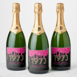 1973年 ピンクとブラックの50歳の誕生日スパークリングワインL スパークリングワインラベル