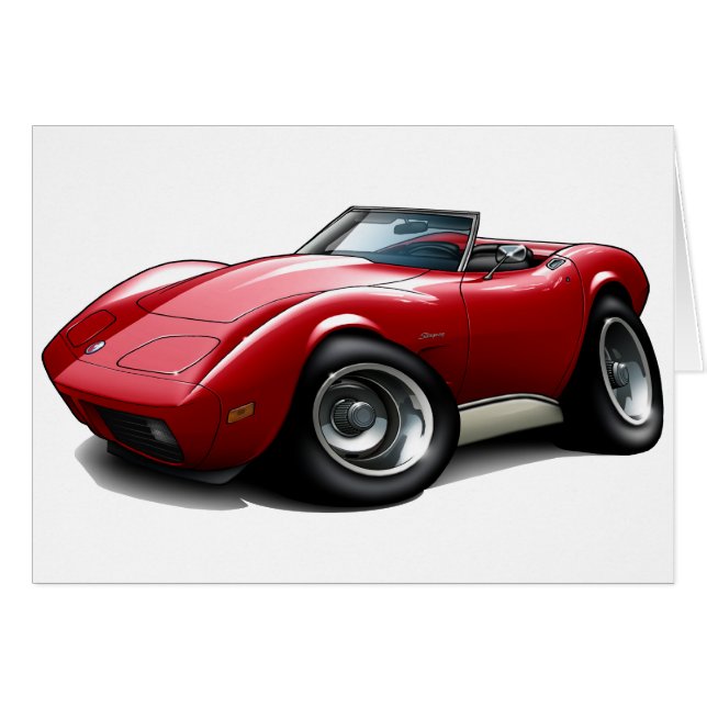 1973-76年のコルベットの赤いコンバーチブル (正面横)