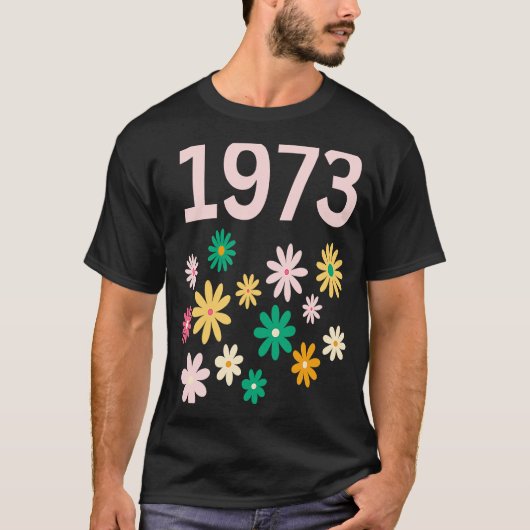 1973 Pro Roe春の花Groovyピンク緑Wome Tシャツ (正面)