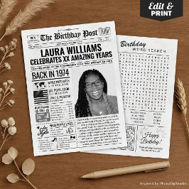 1974カスタム年新聞紙誕生日カードのトレンド シーズンカード