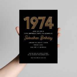 1974ホワイトブラック金ゴールド50番目の誕生日招待状 招待状