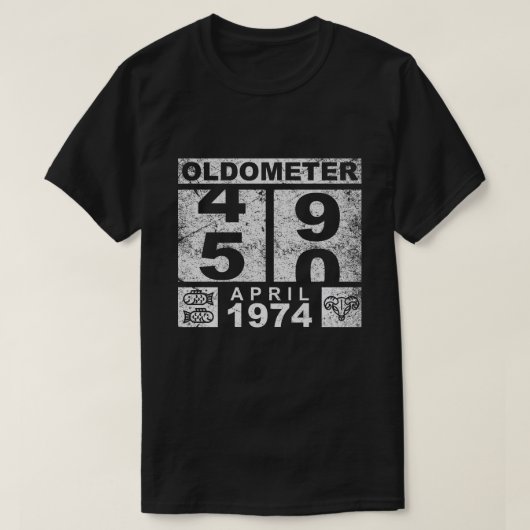 1974年4月 おもしろいオドメーター 誕生日おめでとう 50歳 Tシャツ (デザイン正面)