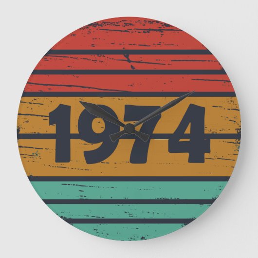 1974生まれ年のヴィンテージ誕生日ギフト ラージ壁時計 (正面)