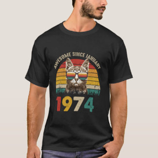 1974素晴らし年1月以来ヴィンテージ猫50th誕生日 tシャツ