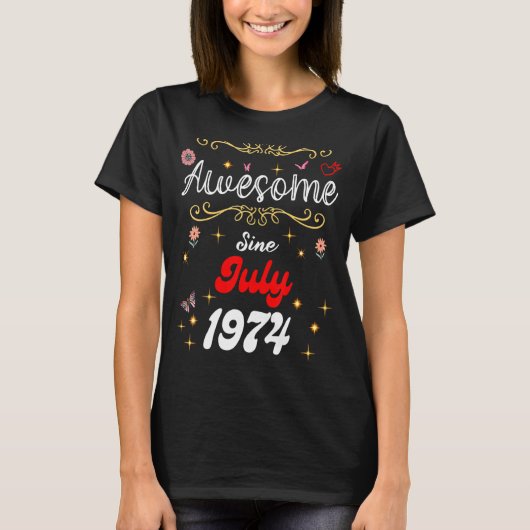 1974素晴らし年7月以来誕生日花とバターフ Tシャツ (正面)