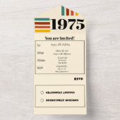 1975レトロヴィンテージポスター50誕生日ブラック オールインワン招待状 (内側)
