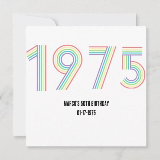 1975レトロヴィンテージレインボー数字50誕生日 サンキューカード (正面)