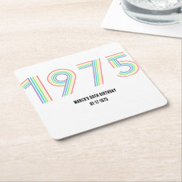 1975レトロヴィンテージレインボー数字50誕生日 スクエアペーパーコースター