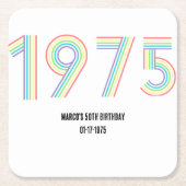 1975レトロヴィンテージレインボー数字50誕生日 スクエアペーパーコースター (正面)