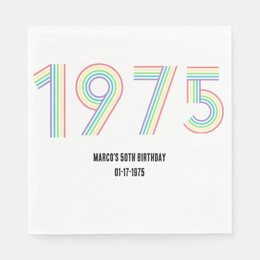 1975レトロヴィンテージレインボー数字50誕生日 スタンダードランチョンナプキン (正面)