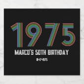 1975レトロヴィンテージレインボー数字50誕生日 スパークリングワインラベル (シングルラベル)