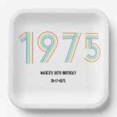 1975レトロヴィンテージレインボー数字50誕生日 ペーパープレート (正面)