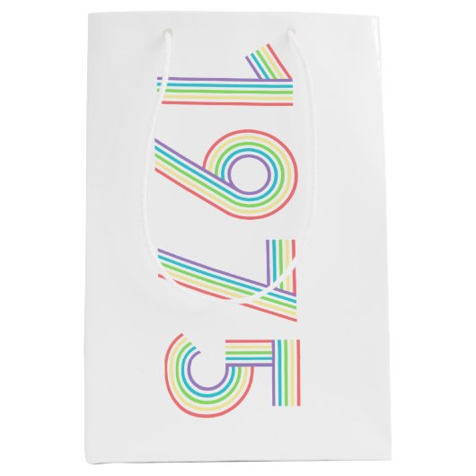 1975レトロヴィンテージレインボー数字50誕生日 ミディアムペーパーバッグ (正面)