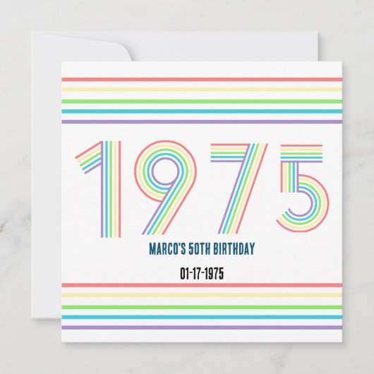 1975レトロヴィンテージレインボー数字50誕生日 招待状 (正面)