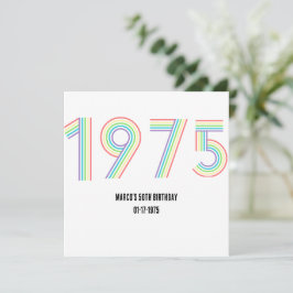 1975レトロヴィンテージレインボー数字50誕生日 招待状