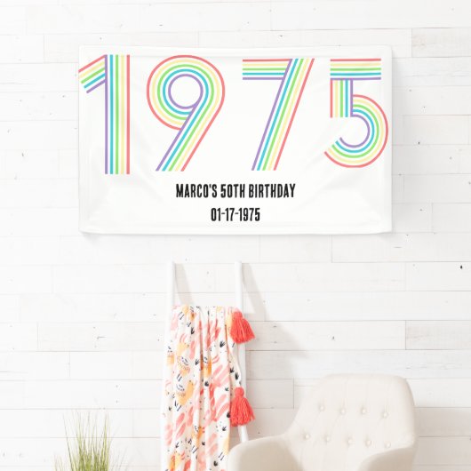 1975レトロヴィンテージレインボー数字50誕生日 横断幕 (インサイチュ)