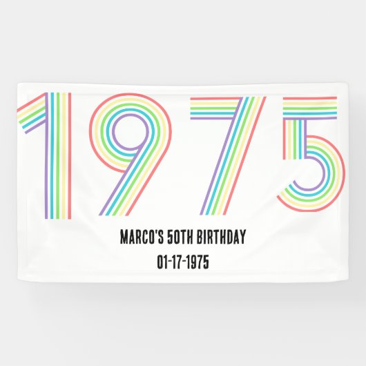 1975レトロヴィンテージレインボー数字50誕生日 横断幕 (横)