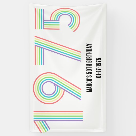 1975レトロヴィンテージレインボー数字50誕生日 横断幕 (縦)