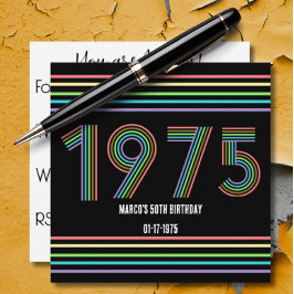 1975レトロヴィンテージレインボー50th誕生日ブラック 招待状