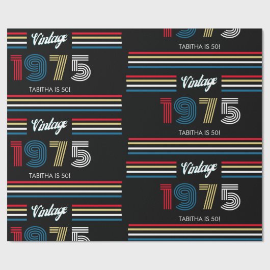 1975ヴィンテージストライプレトロの原色 ラッピングペーパー (フラット)