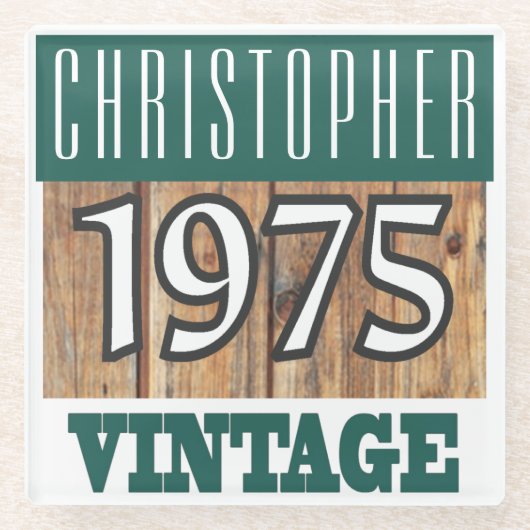 1975年の名前のヴィンテージガラスコースター ガラスコースター (正面)