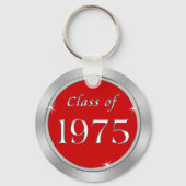 1975年の赤と銀のクラスがパーソナライズされたキーホルダー キーホルダー (裏面)