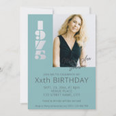 1975年の50歳生まれの誕生日写真ティール(緑がかった色)青 招待状 (正面)