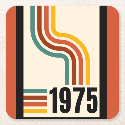1975年レトロストライプヴィンテージポスター スクエアペーパーコースター (正面)