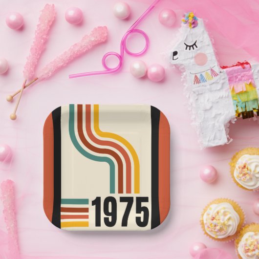 1975年レトロストライプヴィンテージポスター ペーパープレート (パーティー)