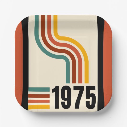 1975年レトロストライプヴィンテージポスター ペーパープレート (正面)