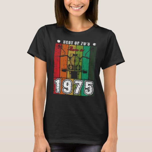 1975最高の年の70年代のオートバイクラシック誕生 Tシャツ (正面)