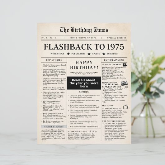 1975生まれ年の50歳の誕生日の模擬新聞 (スタンド正面)