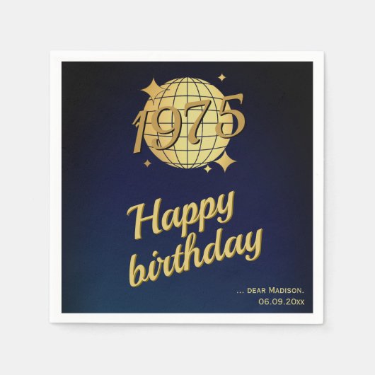 1975生まれ年50歳の誕生日金ゴールドフェスティバルナプキン スタンダードカクテルナプキン (正面)