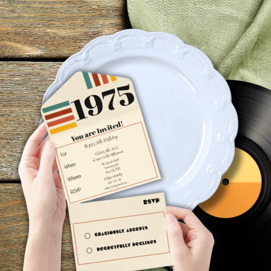 1975 レトロ ビンテージ ポスター 50歳の誕生日 オレンジ オールインワン招待状