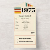 1975 レトロ ビンテージ ポスター 50歳の誕生日 オレンジ オールインワン招待状 (内側)