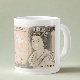 1975 £10ノートイメージ付きマグカップ エリザベス2世 ジャンボコーヒーマグカップ