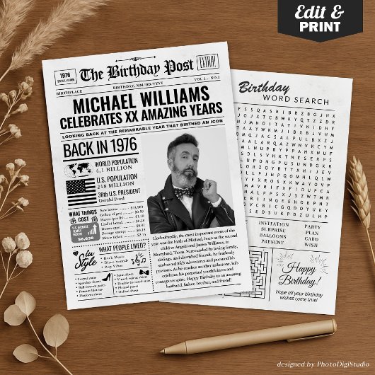 1976カスタム年新聞紙誕生日カードのトレンド シーズンカード