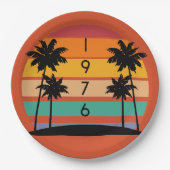 1976レトロストライプサンセットヴィンテージ ペーパープレート (正面)