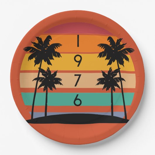 1976レトロストライプサンセットヴィンテージ ペーパープレート (正面)