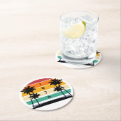 1976レトロストライプサンセットヴィンテージ ラウンドペーパーコースター (インサイチュ)