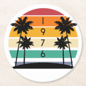1976レトロストライプサンセットヴィンテージ ラウンドペーパーコースター (正面)