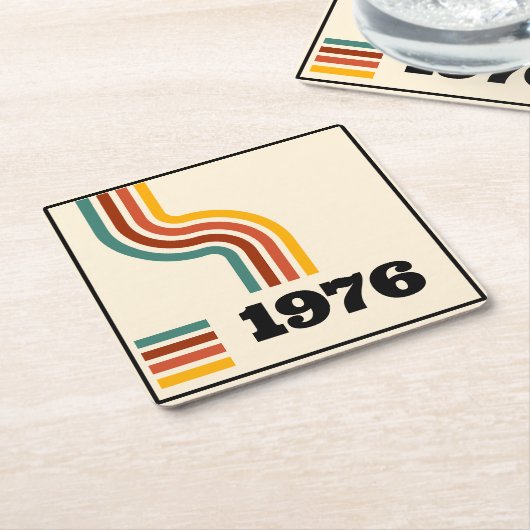 1976レトロヴィンテージポスター誕生日または懇親会 スクエアペーパーコースター (アングル)