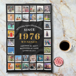 1976年からの50歳の誕生日家族の思い出フォトコラージュ キッチンタオル