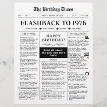 1976年モック新聞モノトーンの誕生日紙シート