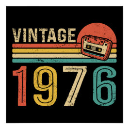 1976年生まれのレトロな誕生日音楽カセットテープ 50歳の誕生日 ポスター