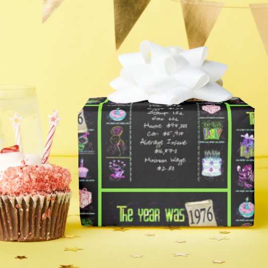 1976年生まれの年のトリビア ラッピングペーパー (誕生日パーティー)